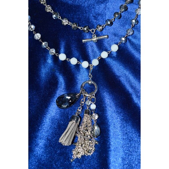 Womens Bohemian Beaded Crystal Multi Strand Toggle Tassel Pendant Necklace - Picture 12 of 12
